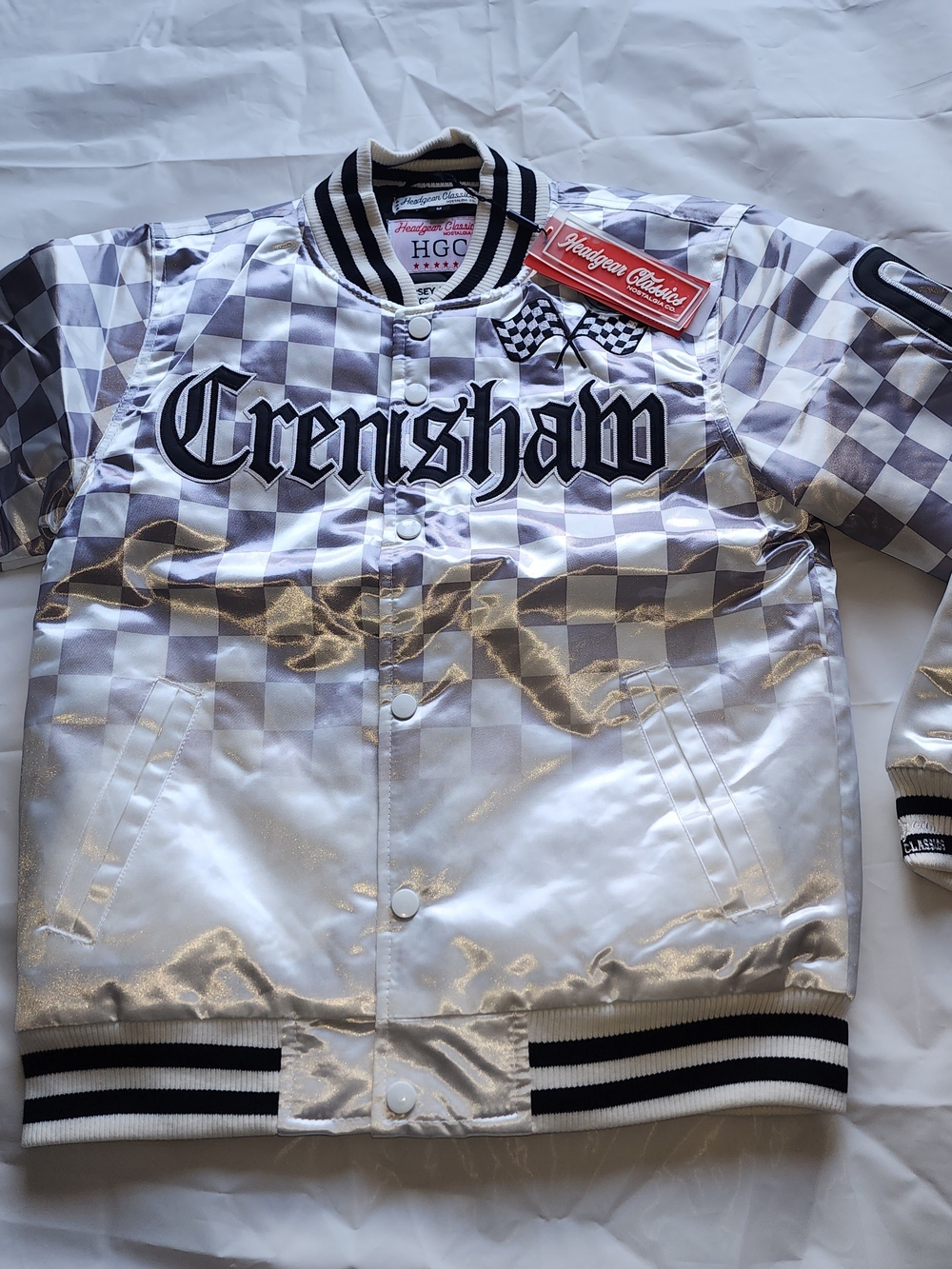 Nostalgia Silver White Checkered 'Crenshaw' Puffer Jacket